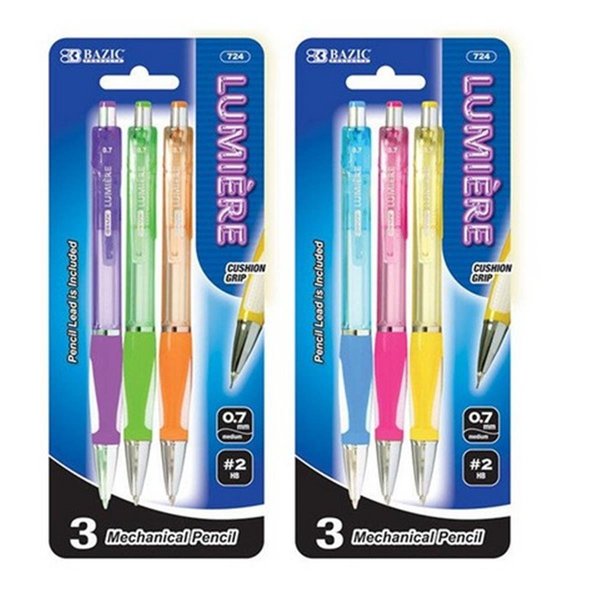 Bazic Products Bazic 724  Lumiere 0.7 mm Mechanical Pencil w/ Grip (3/Pack) Pack of 24 724